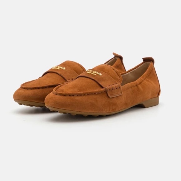 Kate Spade Eliza Sandlewood Suede Loafer Brown Tan Leather Almond Toe Flat Shoes - Picture 3 of 14